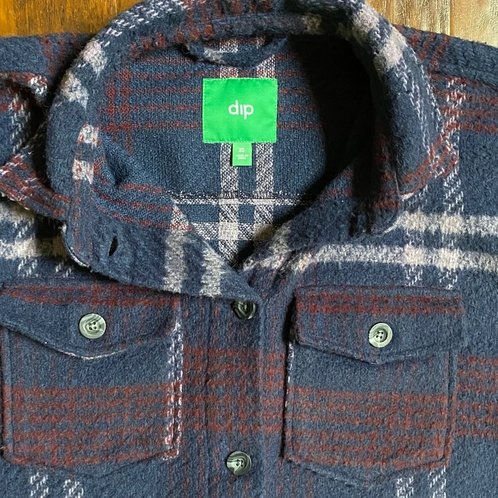 DIP Plaid Blue and Burgundy Long Oversized Coat Size XS - Picture 4 of 9